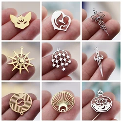 3pcs Stainless Steel Gothic Sun Cross Sword DIY Charms Tassels Star Lotus Flower Earrings Necklace Jewelry Making Amulet Pendant