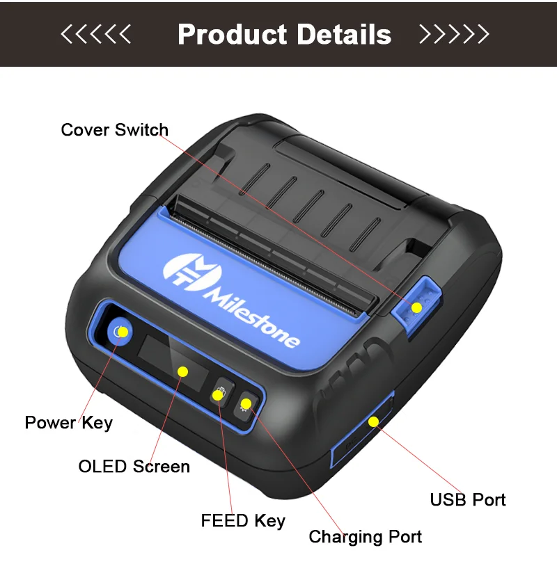 Milestone Wireless Thermal Receipt/Label 2 in Printer 80mm Bluetooth Android/iOS/Windows Business Impresora Termica Niimbot