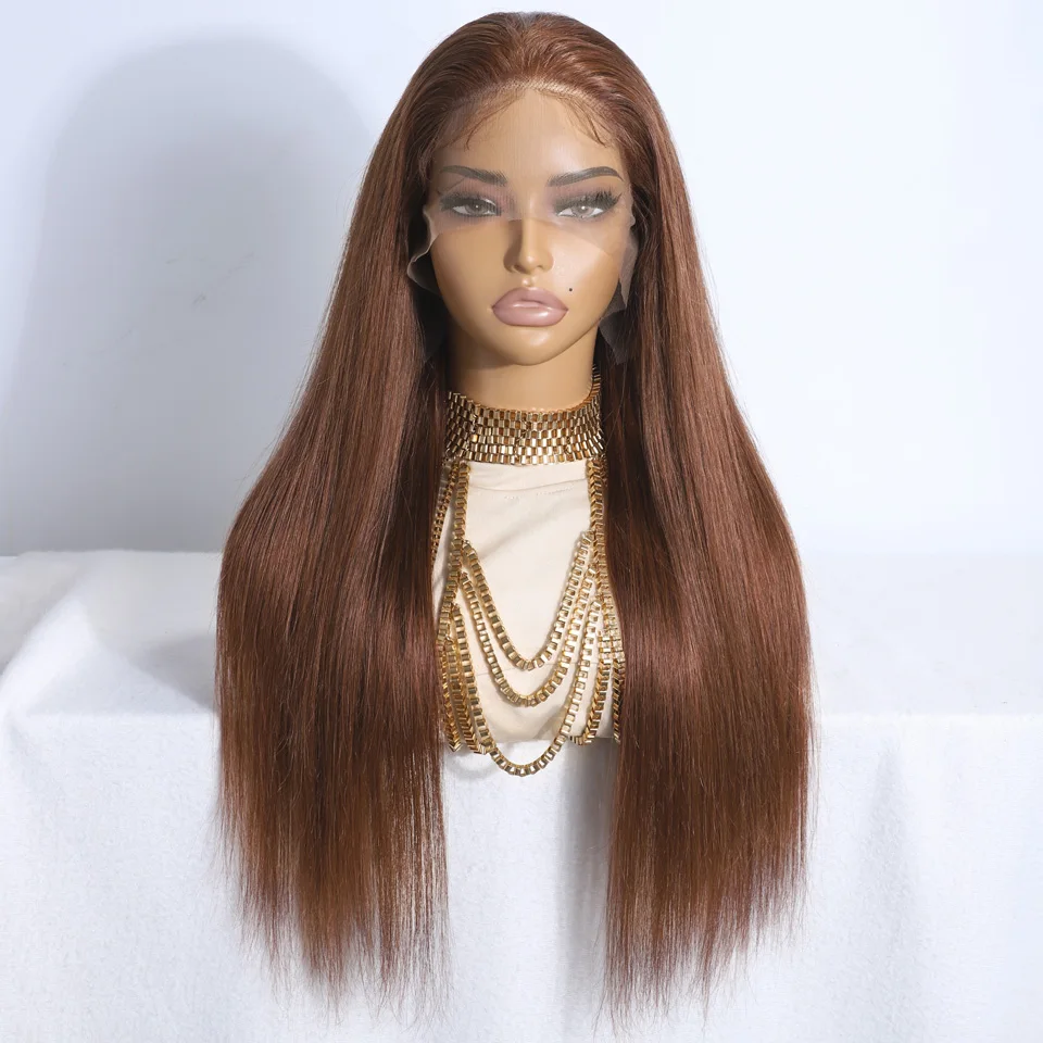 Sleek 30 Inch 33 Brown Colored Human Hair Wigs For Women 13X5 Straight Lace Front Wigs 100% Real Glueless Lace Front Wigs