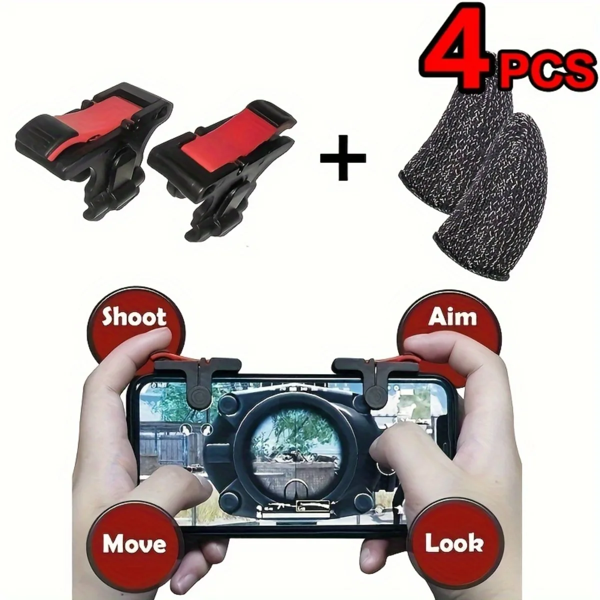 

4-in-1 Game Trigger & Thumb Finger Sleeve Set, Touchscreen Mobile Shooting Controller
