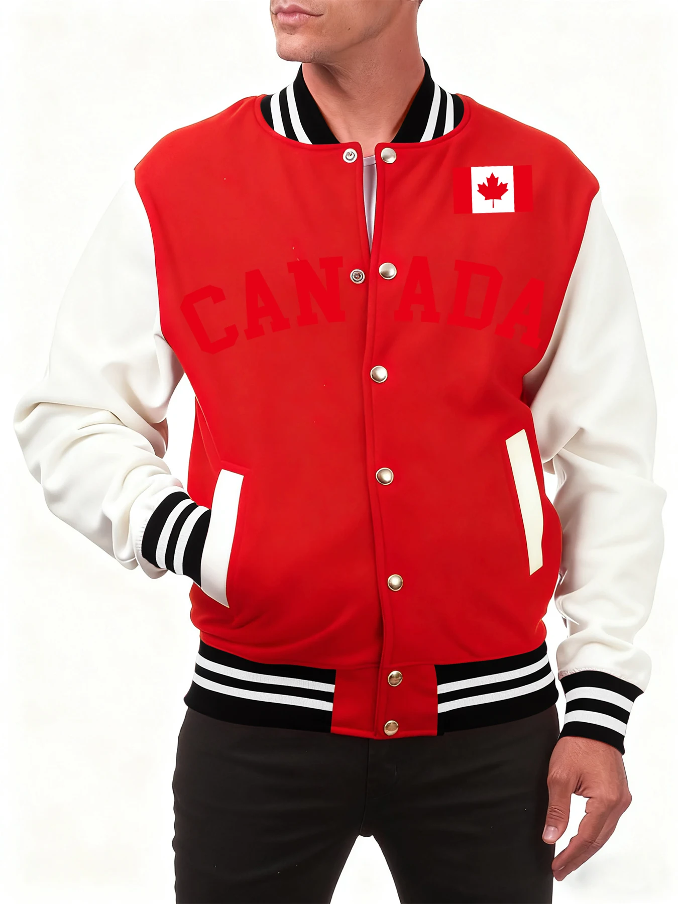 

Canada National Letter Print Baseball Jackets Men Fleece Oversized Streetwear Fashion Y2K Jersey Casual Loose Unisex Tops