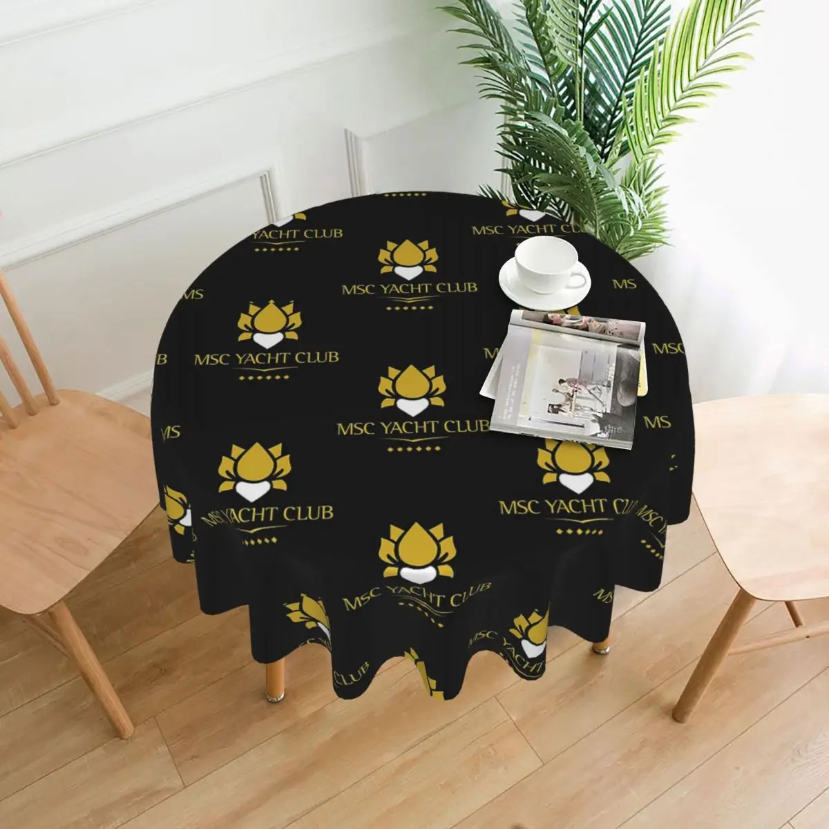 MSC Yacht Club Logo Design Cap مفرش طاولة مستدير مقاوم للماء مفرش طاولة مقاوم للزيت لأحداث المطبخ غطاء طاولة الطعام 60 بوصة #1