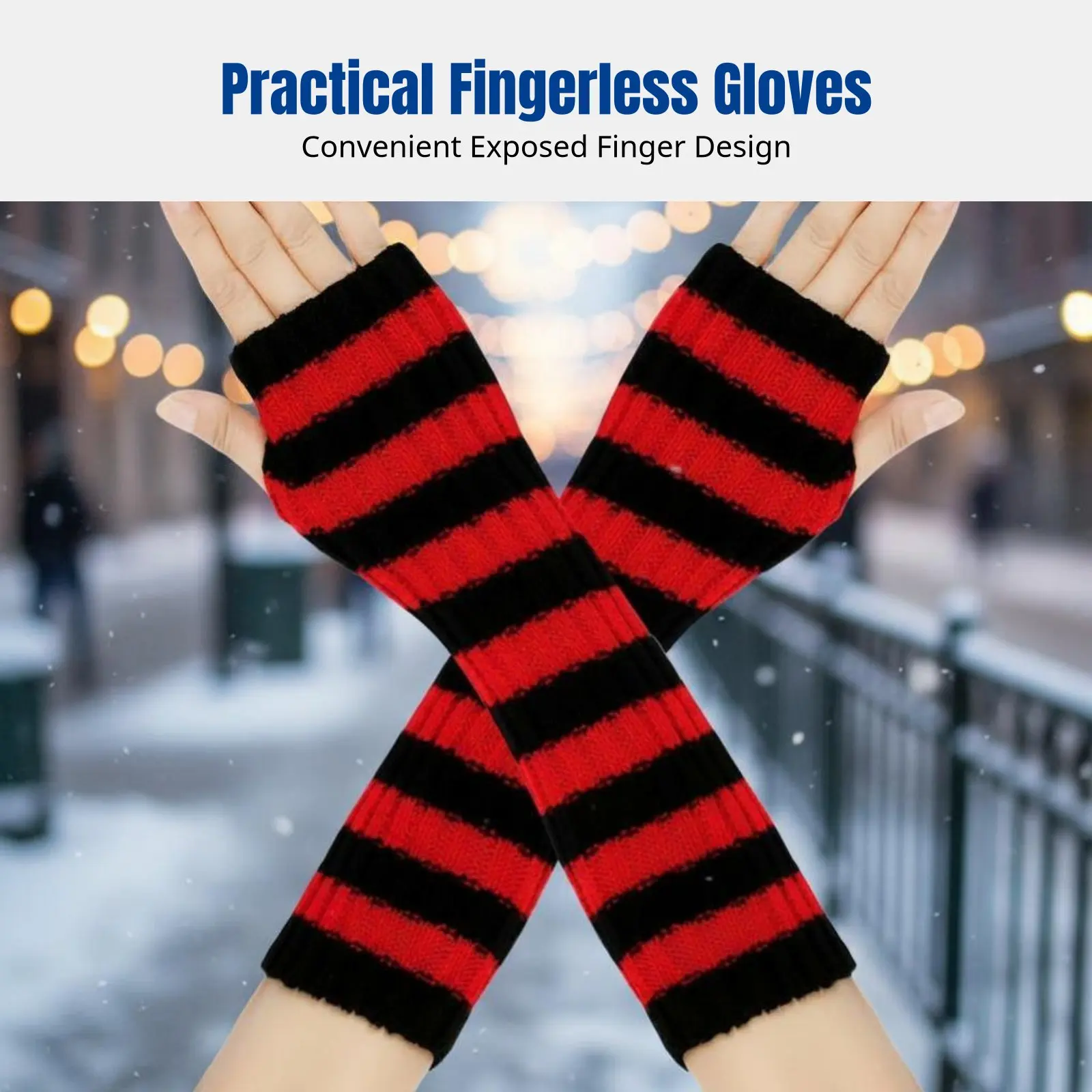 

Вязаные полосатые перчатки без пальцев, грелки для рук в стиле аниме для косплея, аксессуар для рождественской вечеринки, унисекс, осень-зима