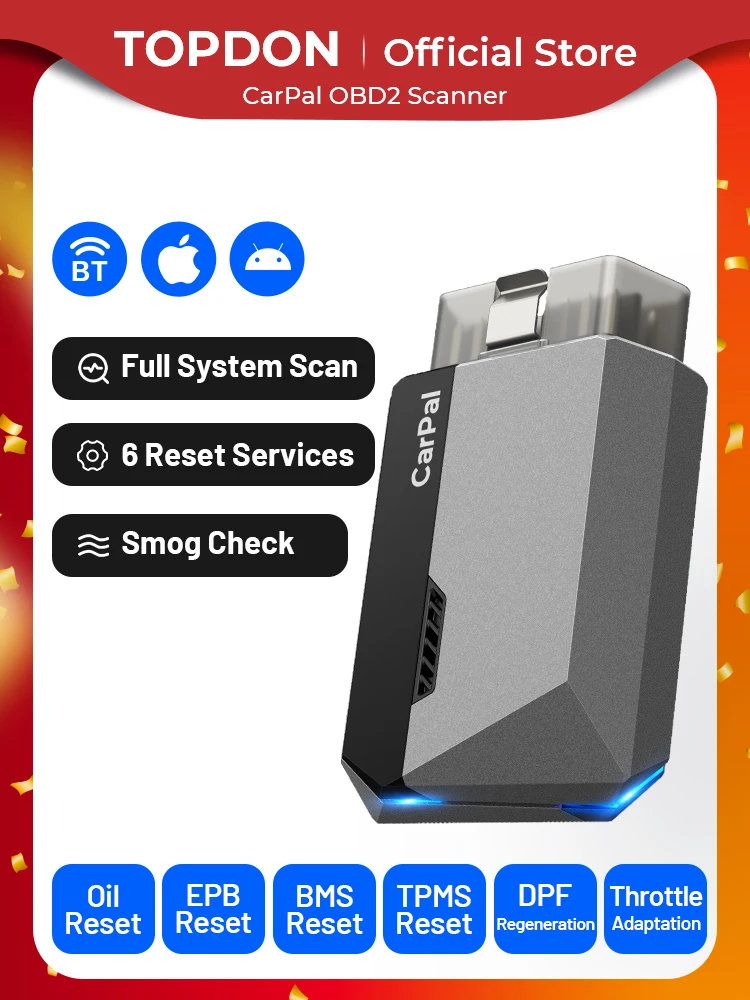 TOPDON CarPal OBD2 Codeleser Scanner Auto-Gesundheitscheck Abgasprüfung Batterietest Vollsystem-Scan 6 Reset-Dienste OBD2-Scanner