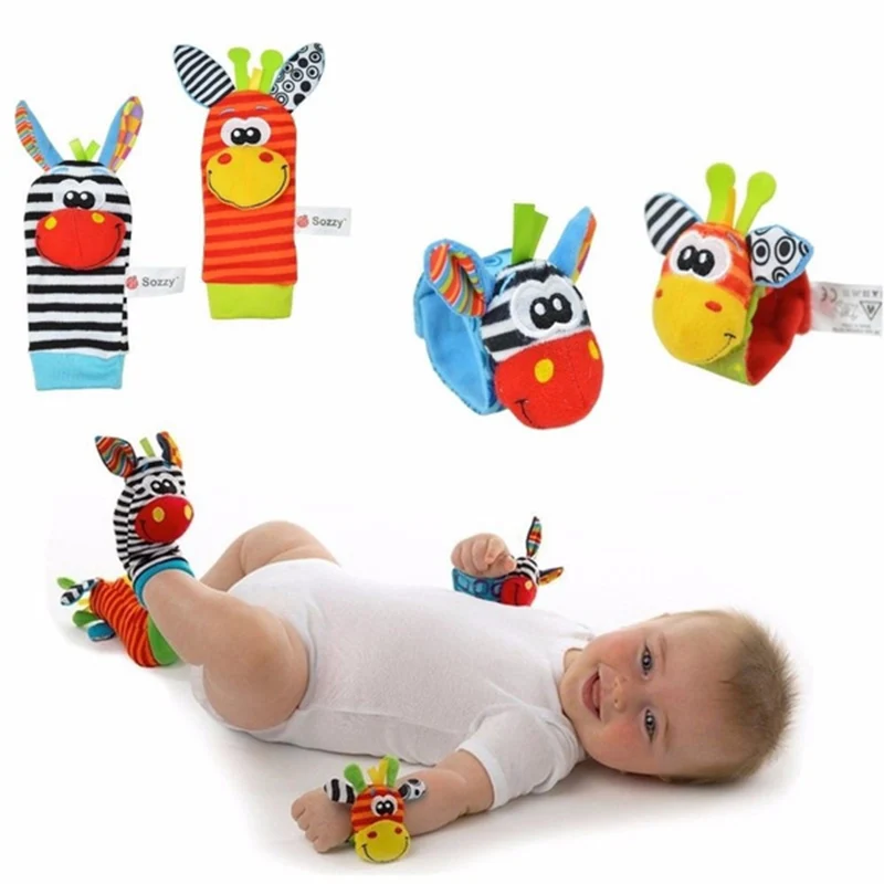 Infant Baby Kids Socks Rattle Toys Animals Wrist Rattle And Socks 0~24 Months