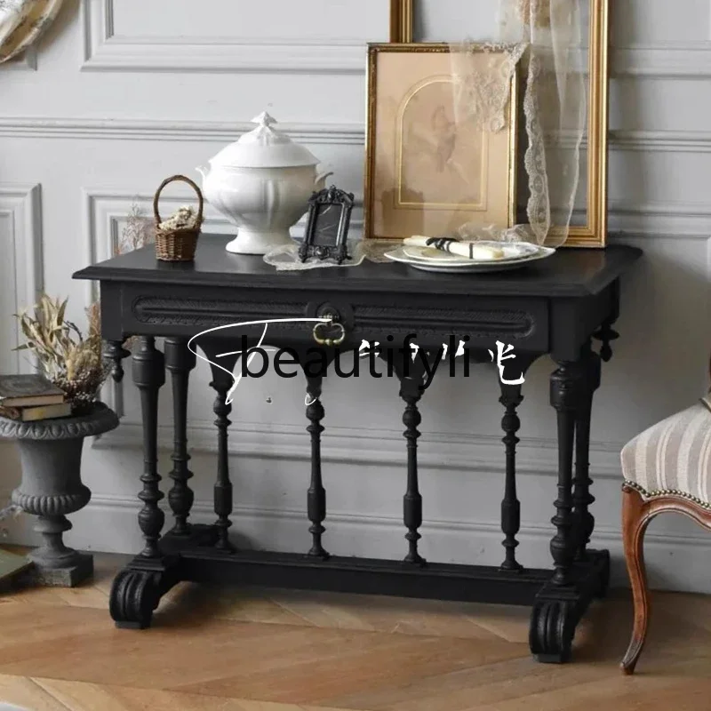 

D80 French retro solid wood carving flower entrance cabinet household living room decorative storage cabinet