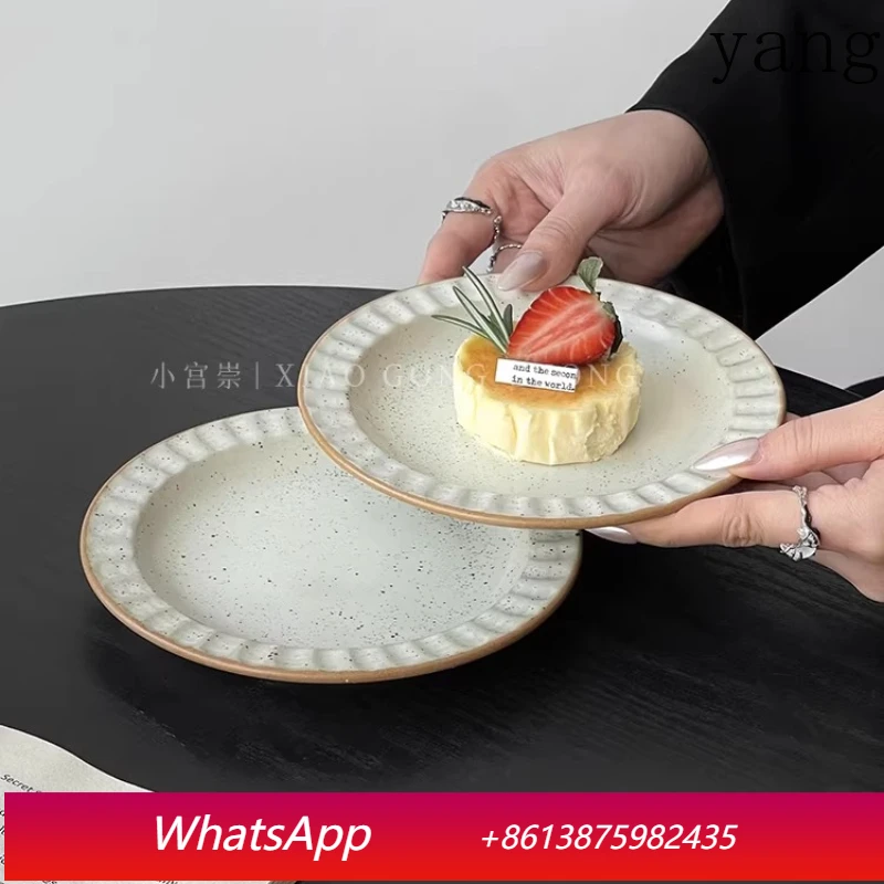 LMM retro coarse pottery small plate high value coffee shop cake plate dessert plate