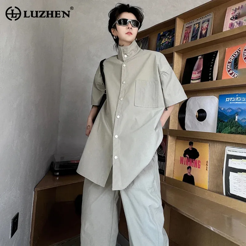 

LUZHEN Solid Color Short Sleeved Shirts Two-piece Personality Trendy Sets Original Fashion Men's Street Straight Pants JY2505