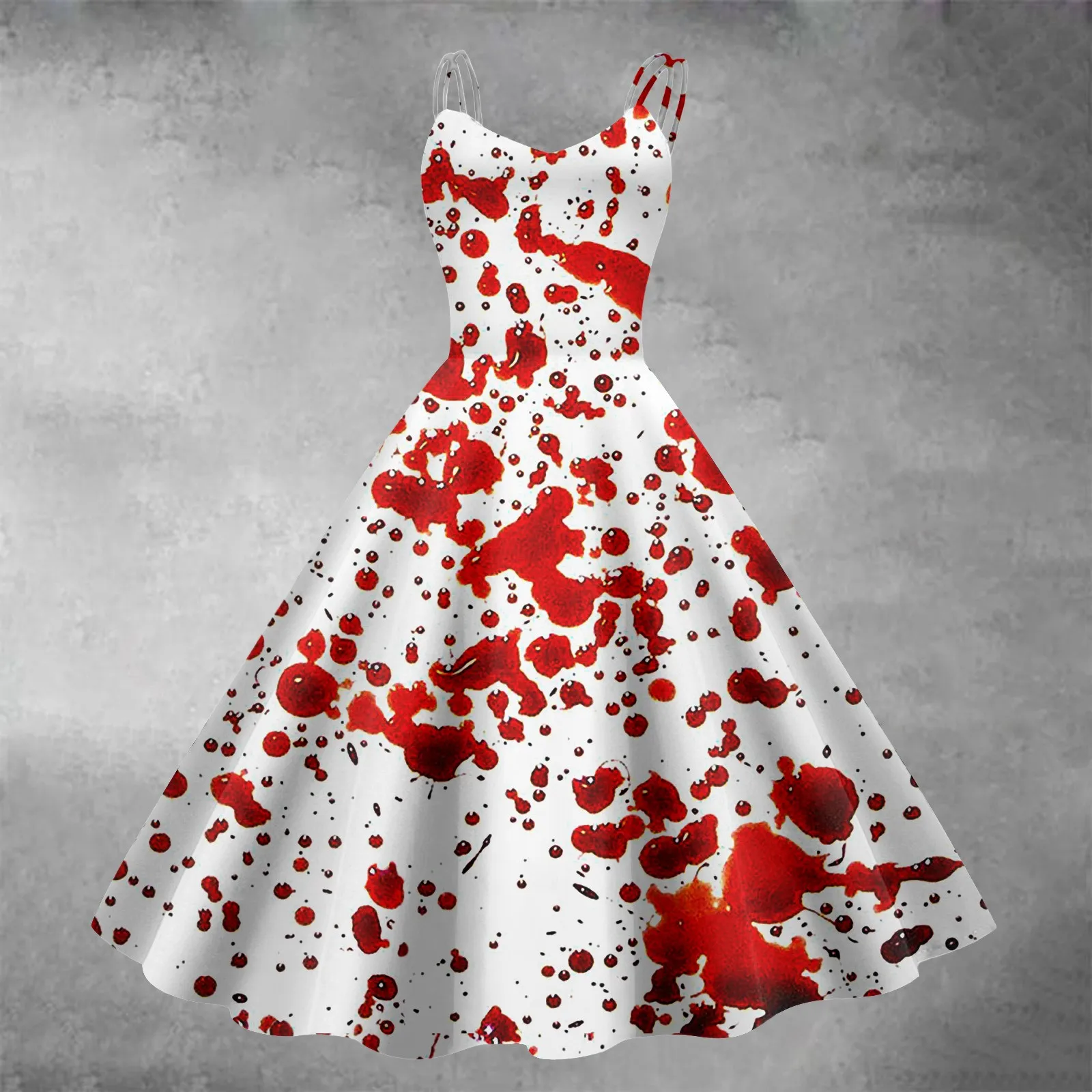 Fashion Halloween 3D Bloody Handprint Printed Dress For Women Spaghetti Strap Casual Long Dress Sleeveless Tunic A Line Dresses