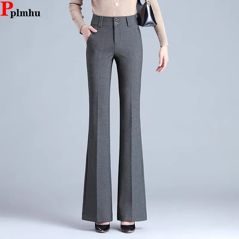 

High Waist Ol Flare Suits Pants Korea Casual Strecth Office Ankle-length Pantalones Slim Women Elegant Broek Boot Cut Spodnie