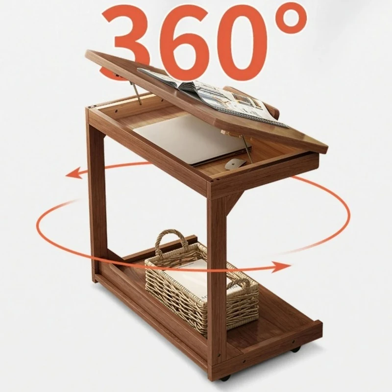 Simple flip style solid wood coffee table, living room sofa side table, foldable computer desk, solid wood bedside table