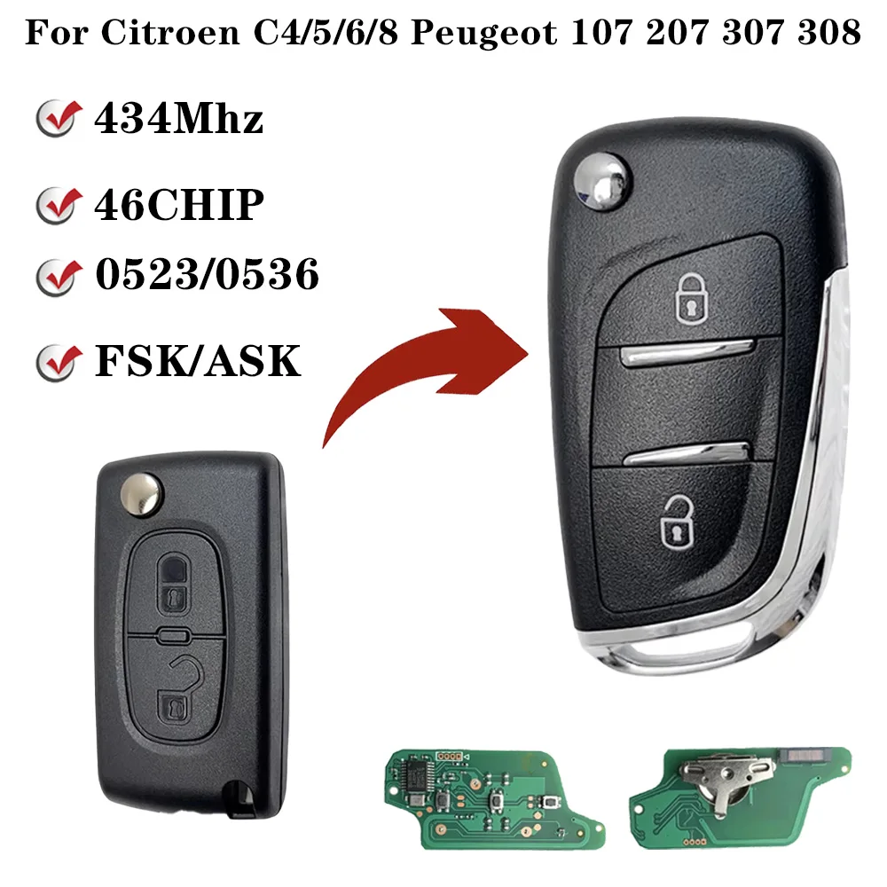 For Citroen C2 C3 C4 C5 C6 Xsara Berlingo For Peugeot 207 307 308 407 607 807 2 Btn Modified Flip Remote Car Key ASK FSK