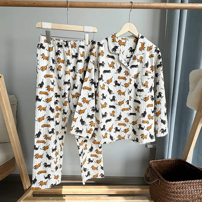 Dachshund Dog Print Loungewear Women Spring Autumn Cotton Suede Fabric Cute Men\'s Women\'s Pajamas Comfort Sleepwear Home Suit