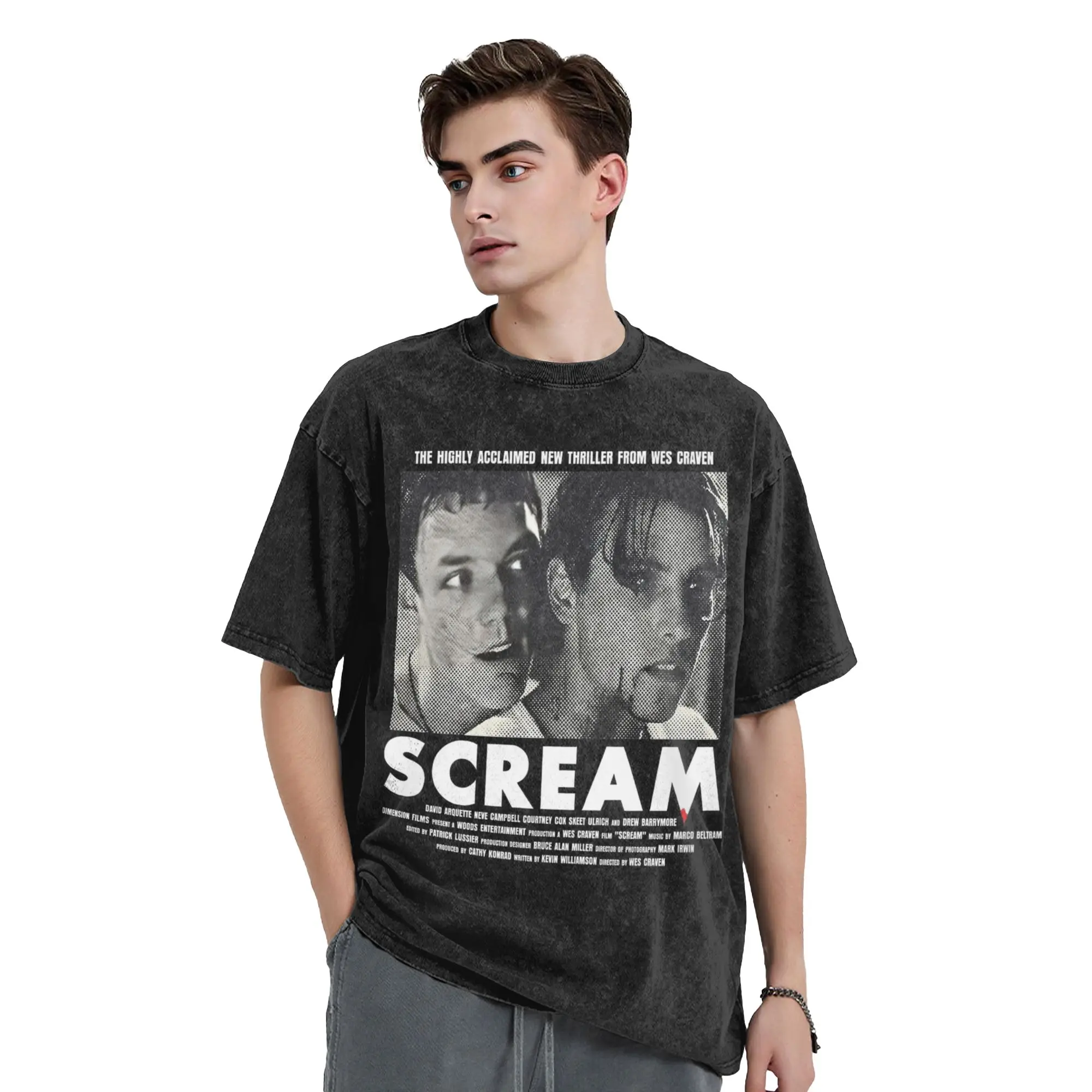 Retro Horror Scream 1996 Washed T Shirt Streetwear Hip Hop T-Shirts  Tee Shirt for Men Women 100% Cotton Oversize Graphic