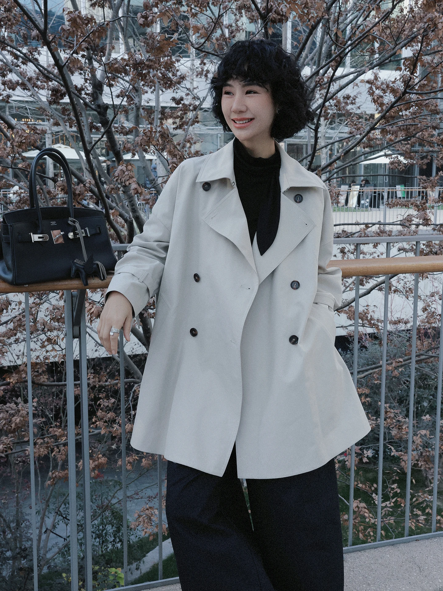 

Khaki Color Coat British Style Women's Long Lapel Double Row Buttons Spring Fashion Outerwear Cotton Polyester Lenzing