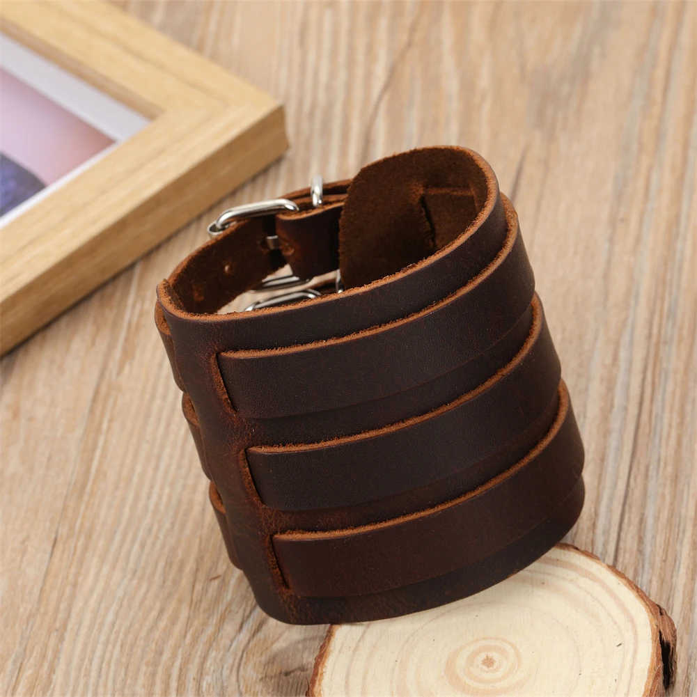 Мужской широкий браслет ручной работы, плетеный винтажный браслет из натуральной кожи, 2024 Мужской широкий браслет ручной работы, плетеный винтажный браслет из натуральной кожи, 2024