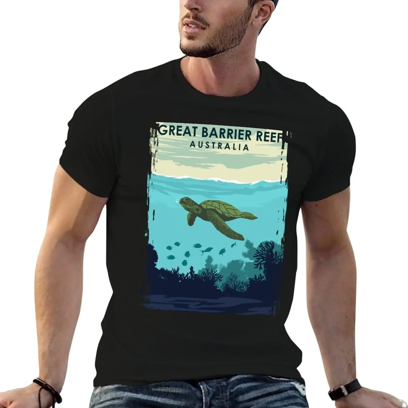 Great Barrier Reef Australia Queensland Vintage Travel Poster T-Shirt customs graphic t shirts men graphic t shirts