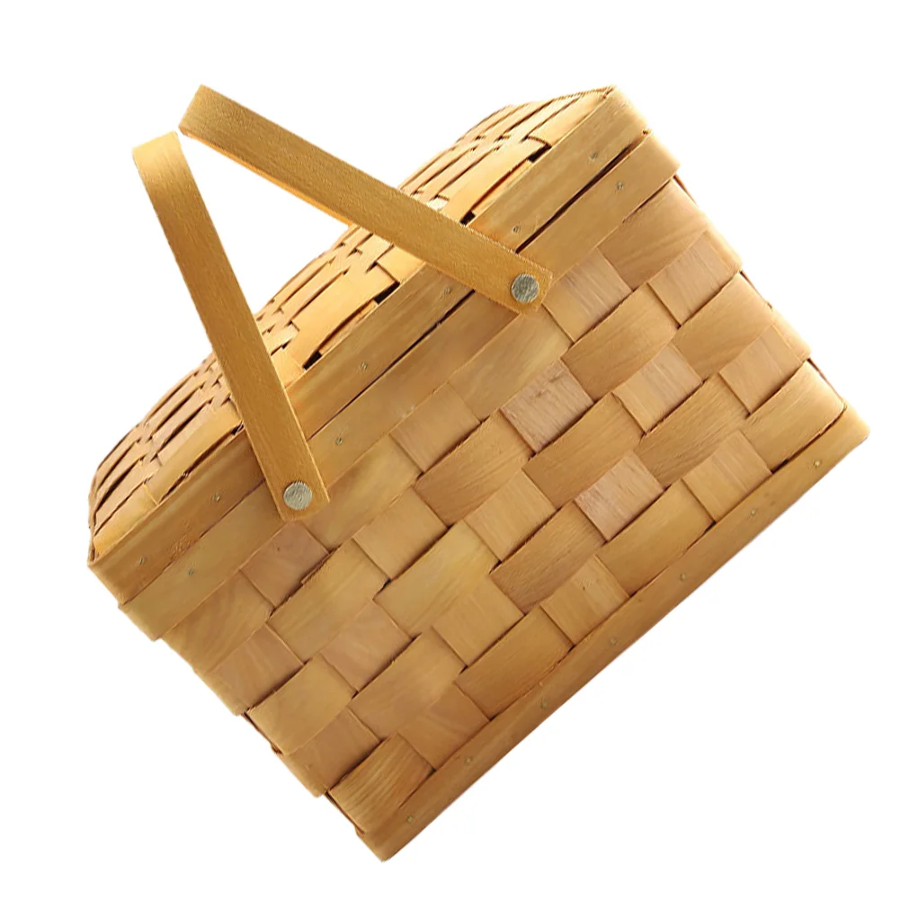 

Wood Handheld Basket Woven Storage Bread Natural Material Kids Picnic Basket Reusable Rustic Kids Gift