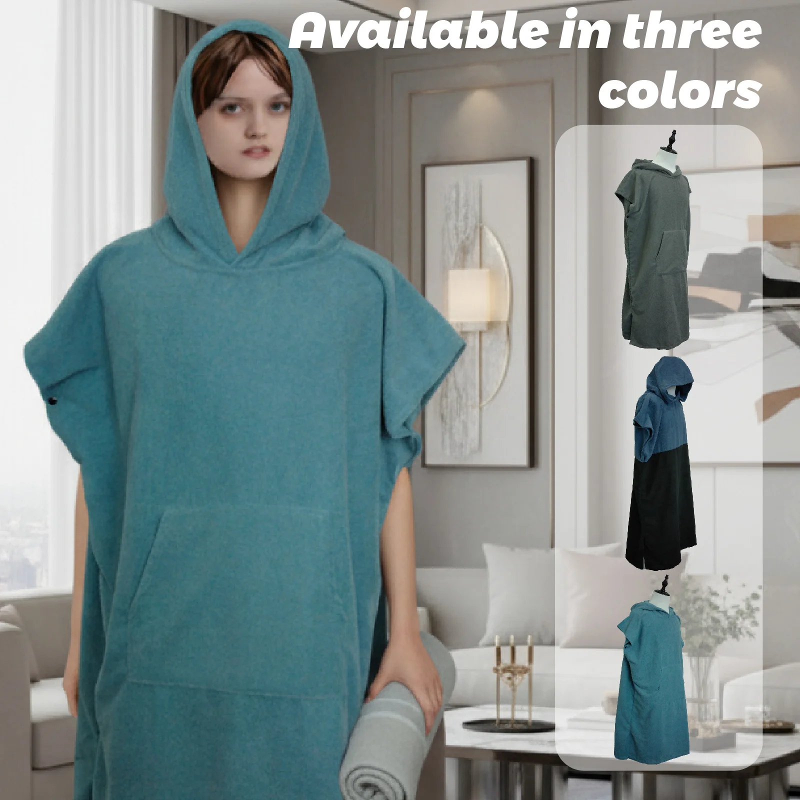 Microfiber Hooded Changing Robe Towel Poncho for Adult, Super Absorbent Beach Swim Robe, Surfing Diving Pool Water Sport