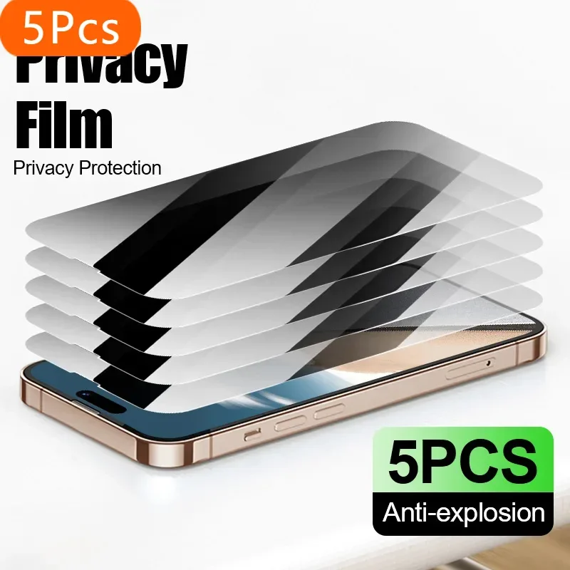 

5pcs Phone Screen Protector For IPhone 16 15 Plus Privacy Glass Smartphone 14 13 12 Tempered Glass Protective Film 11 Pro Max
