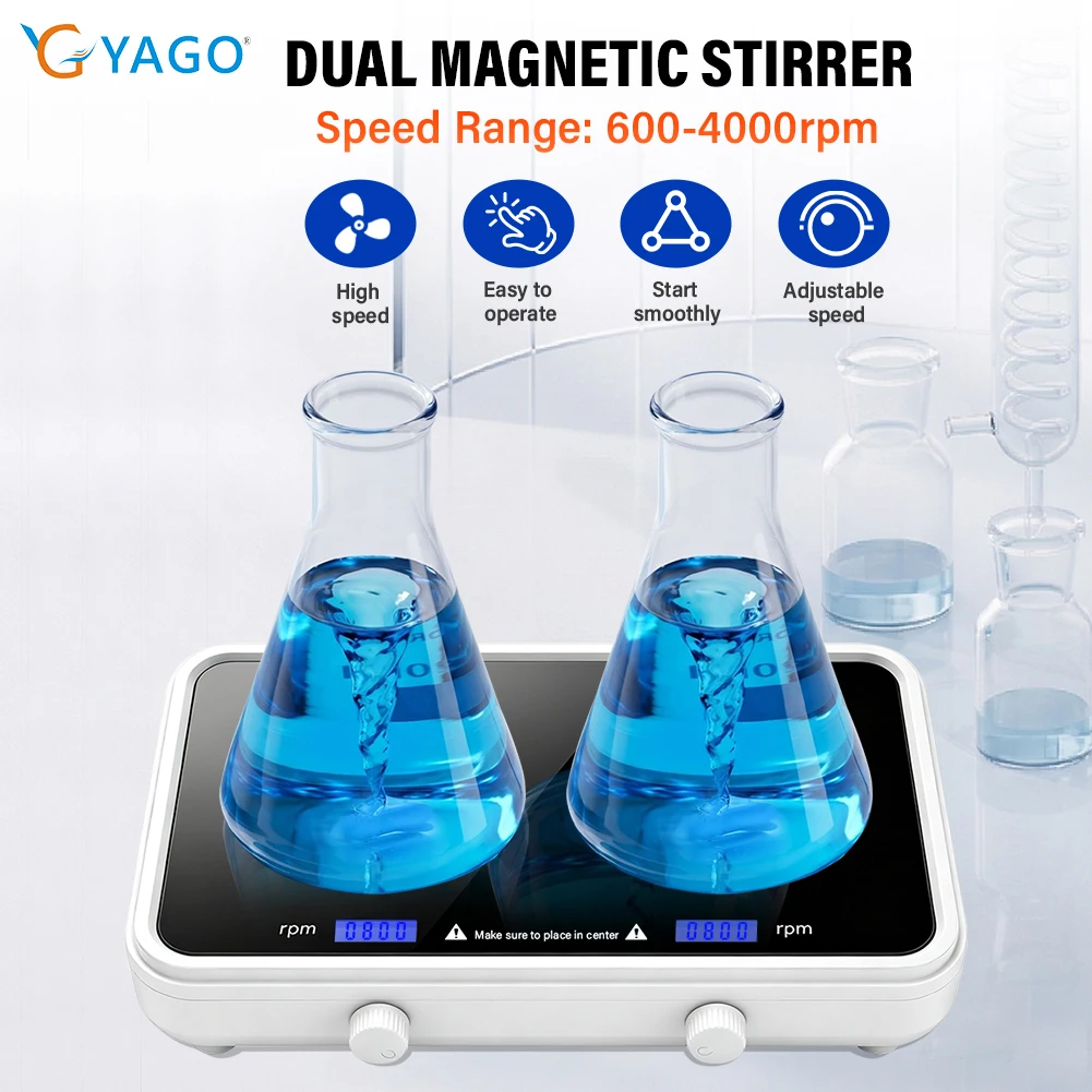 Dual Magnetic Stirrer 4000RPM Lab Digital Magnetic Mixer 2L Brushless Stir Plate Liquid Mixer for Laboratory School Home