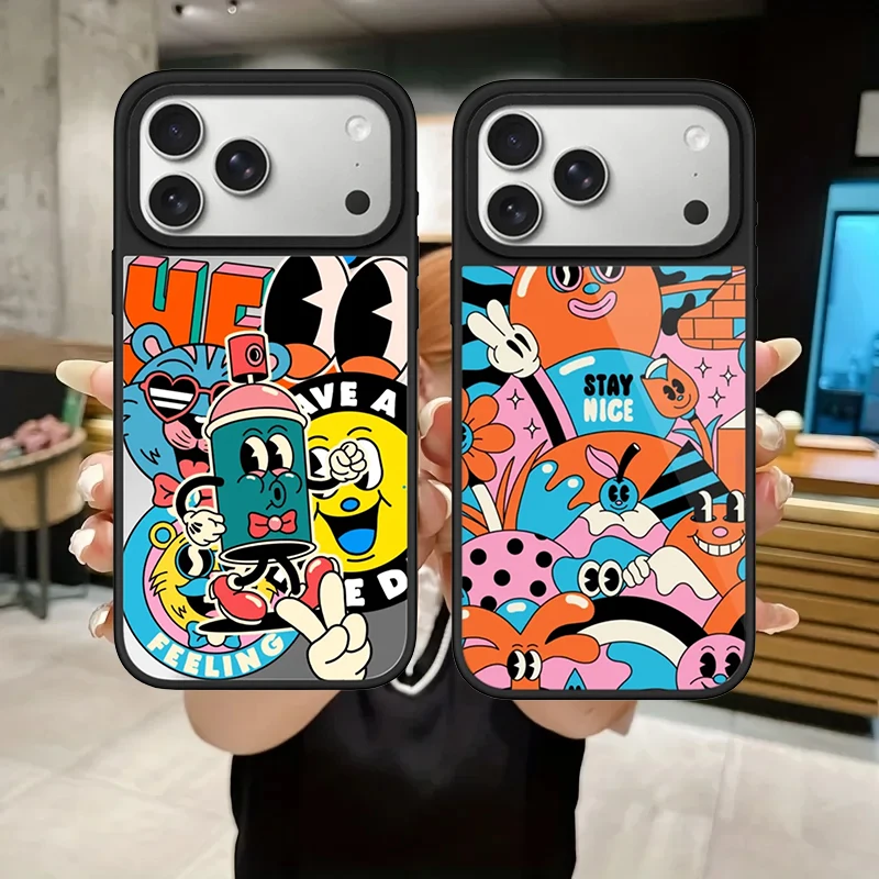 

Cartoon Stay Nice Mirror Surface Magnetic Phone Case Cover for IPhone 12 13 14 15 16 17 Pro Max Case for IPhone 17 Air