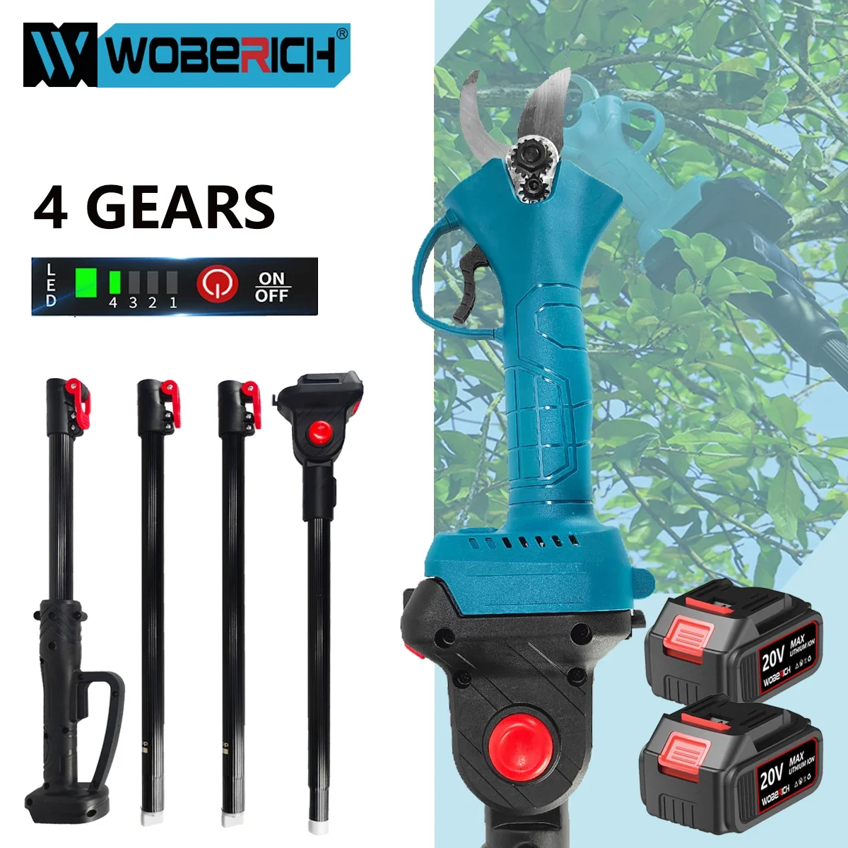 

WOBERICH 1.3-2.3M Extension Pole Brushless Cordless Pruner pruning Shears Efficient Fruit Tree Bonsai Pruning Branche Cutter