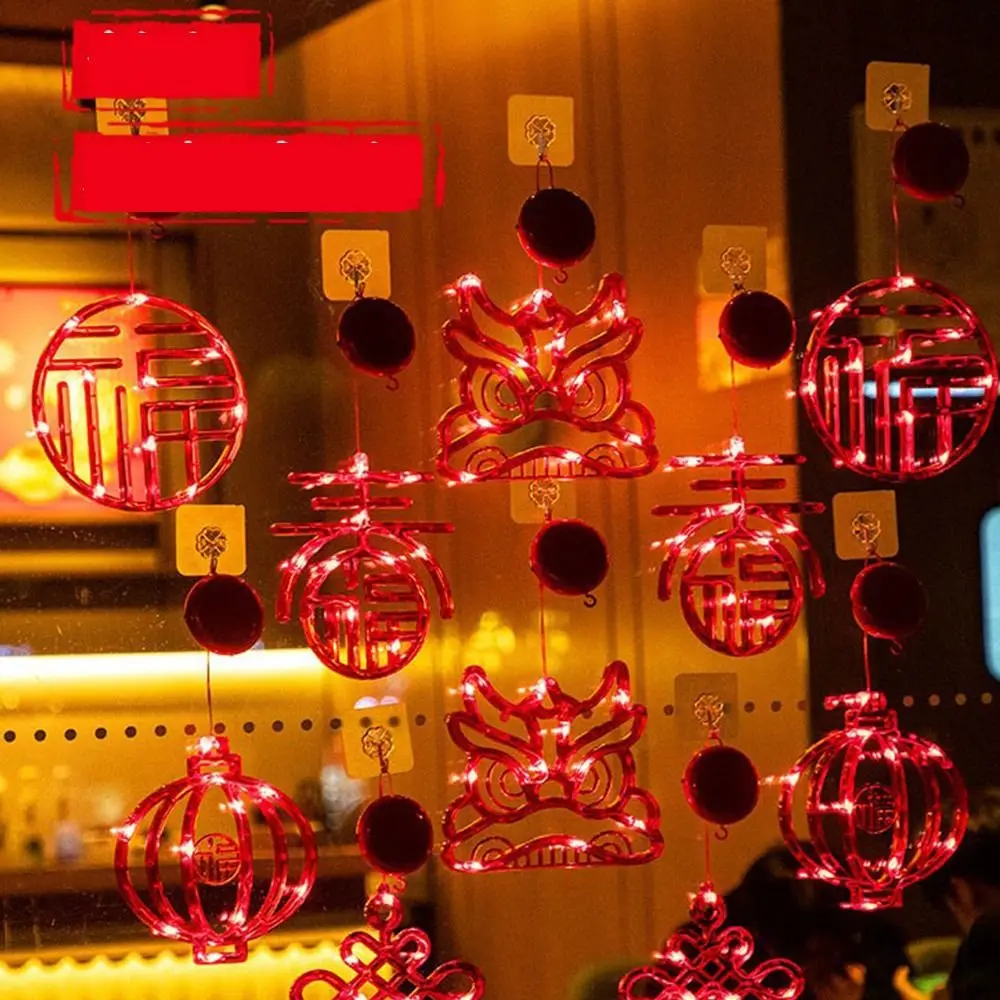 

Hanging New Year Suction Cup Lamp Glowing Good Luck Spring Festival Window Lights Acrylic LED Window Hanging Lights Dragon year