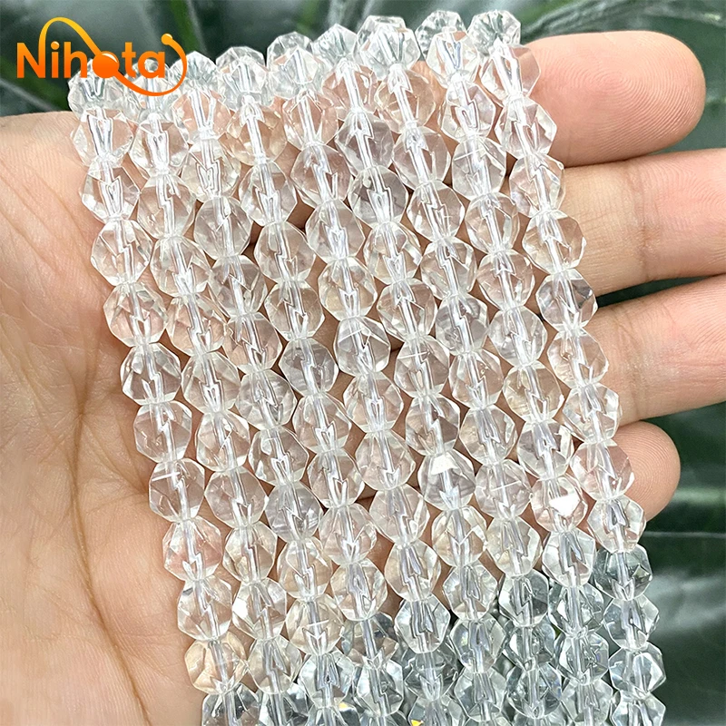 Natural Stone Faceted White Quartz Crystal Loose Spacer Beads 8mm 15\