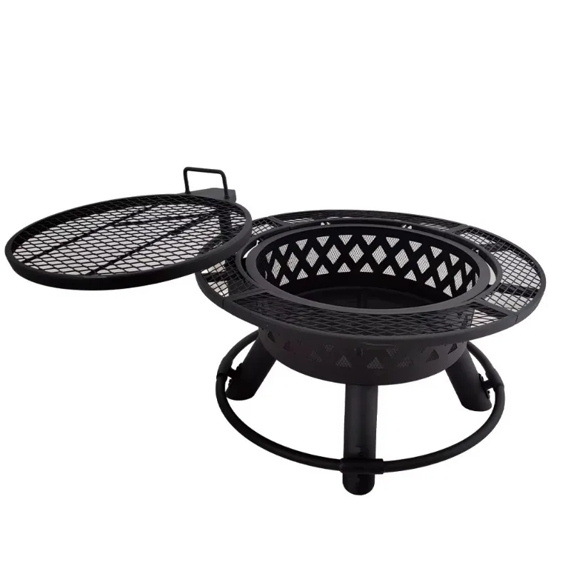 2026 Factory Wholesale 2 In 1 Multifunctional Patio Chinese Wood Burning Stoves Firepit With Swiveling Grill