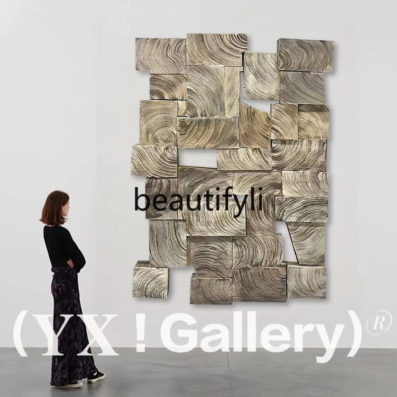 Wabi-Sabi Style Living Room Background Wall Decorative Painting Modern Entrance Wood Block Real Painting