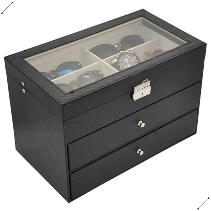 Sunglass Storage Box Glasses Sunglasses Display Box 3 Tier 18 Slot Glasses Texture Pattern