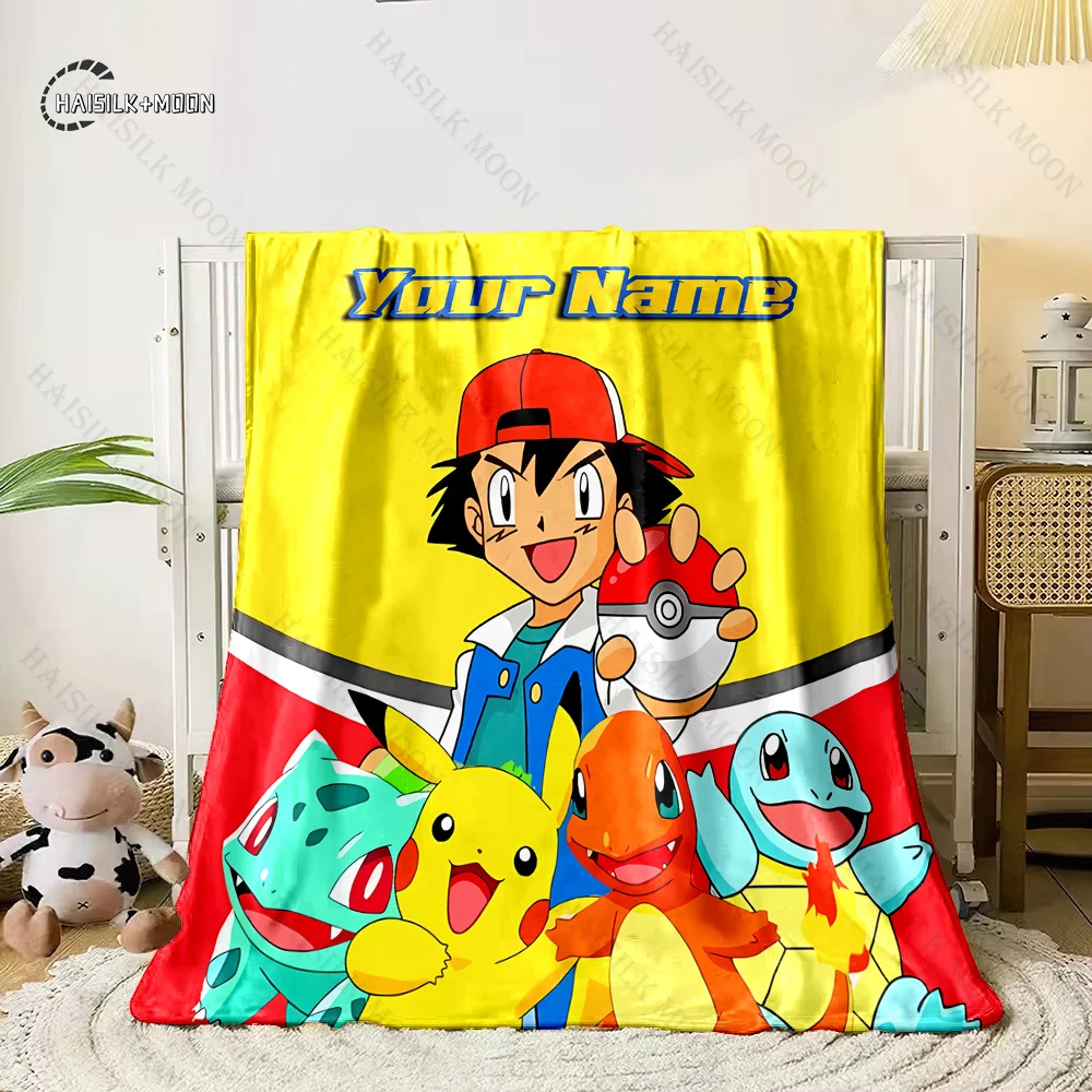 Customized Name Personalized Blanket Pokemon Pikachu Printed Blanket Soft and Comfortable Home Travel Adult and Warm Blanket