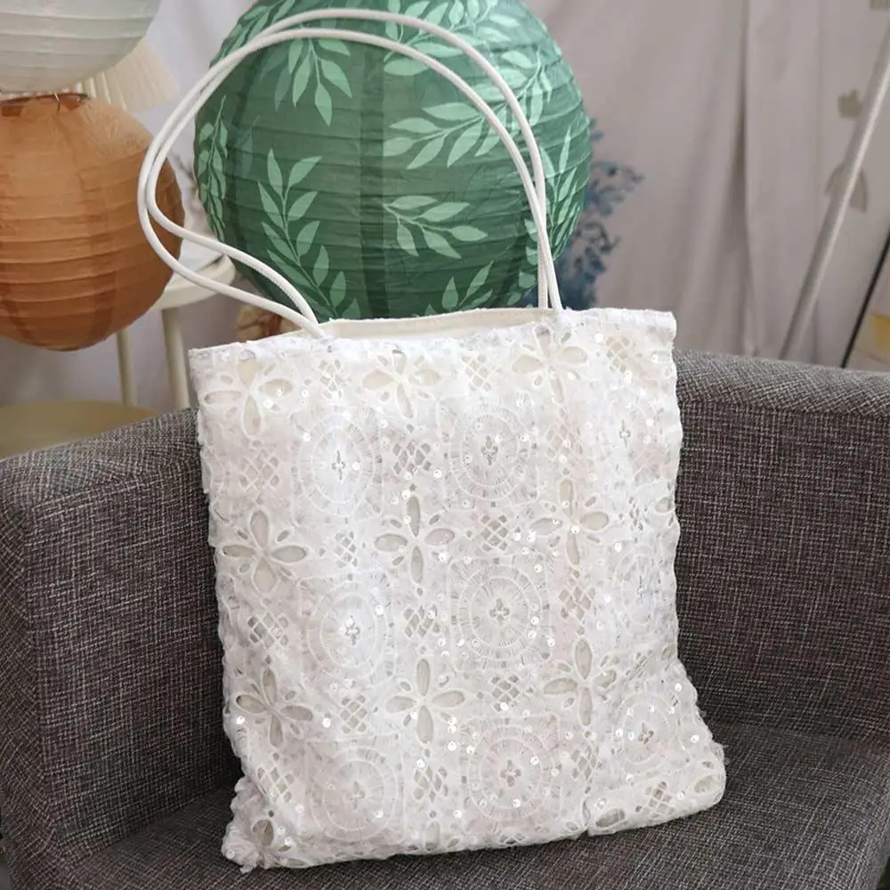 

Hollow Out Embroidery Lace Shoulder Bag Embroidered Large Capacity Sequin Tote Bag Lightweight Flower Women's Weave Handbag