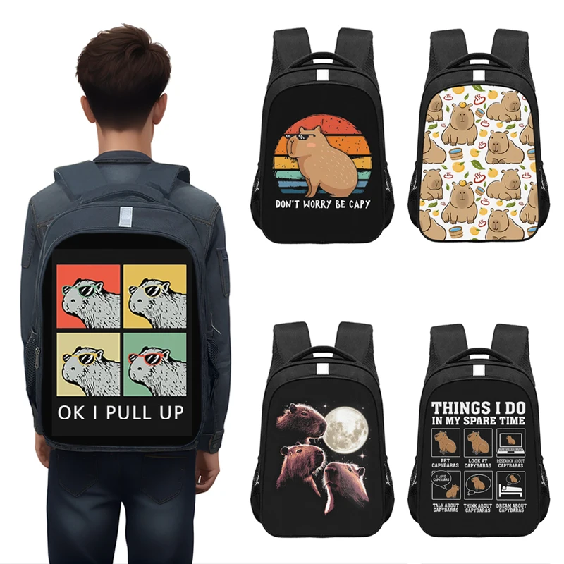 

Cartoon Capybara Backpacks Dont Worry Be Cappy Teenager Storage Bag Ok I Pull Up Children School Bags Bookbag Laptop Bags Gift