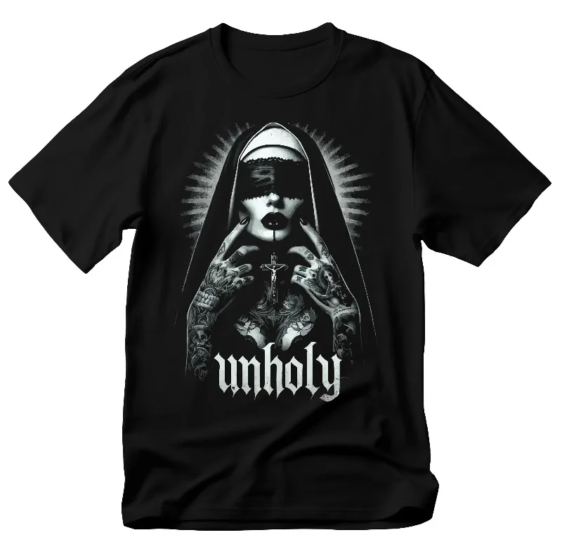 Unholy Nun T-Shirt: Gothic Satan Baphomet Halloween Shirt Summer Men's and Women's Loose and Breathable T-shirt Top