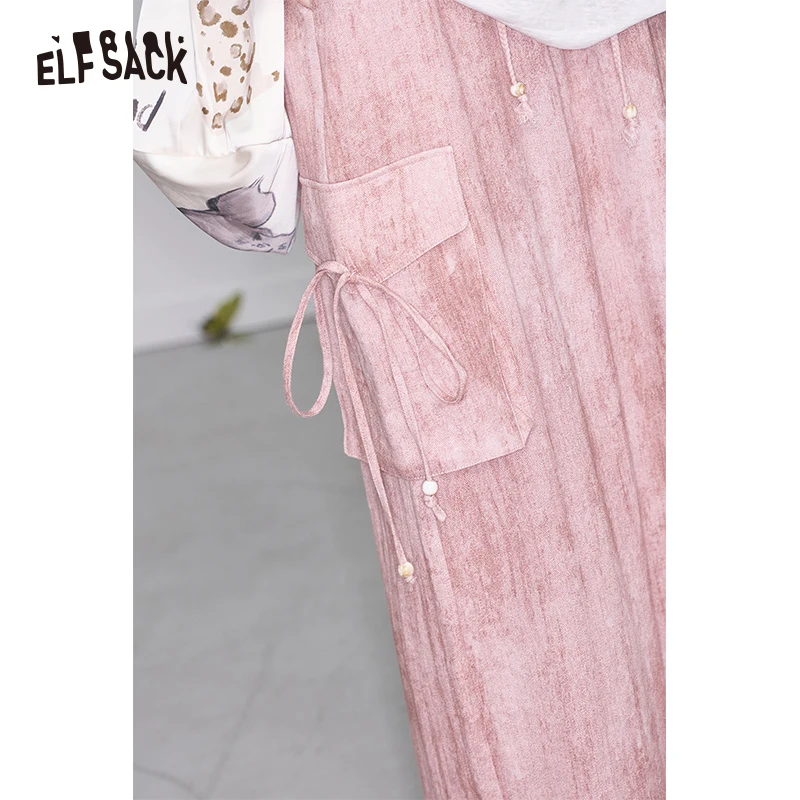 ELFSACK 2025 Spring New Arrivals Y2K Soft Loose Straight Pants Women Casual Elastic Waist Wide Leg Pants