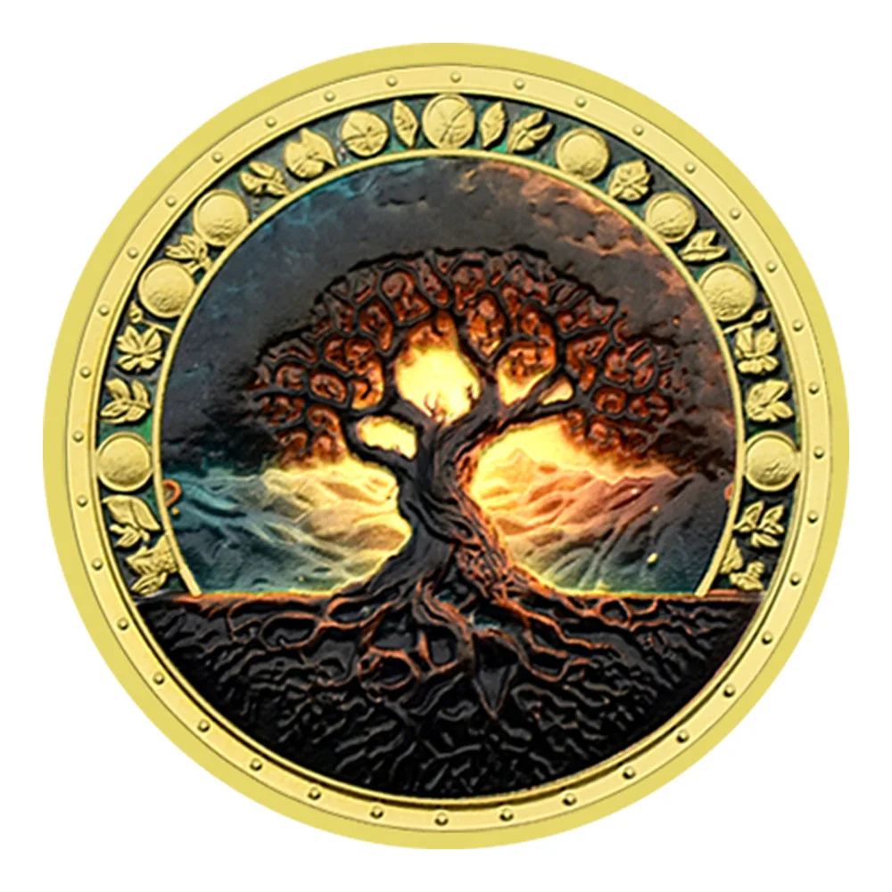 Tree of Life Patron Saint Collectible Coin Gold Plated Color Printed Embossed Commemorative Coin Ornament Gift Coins