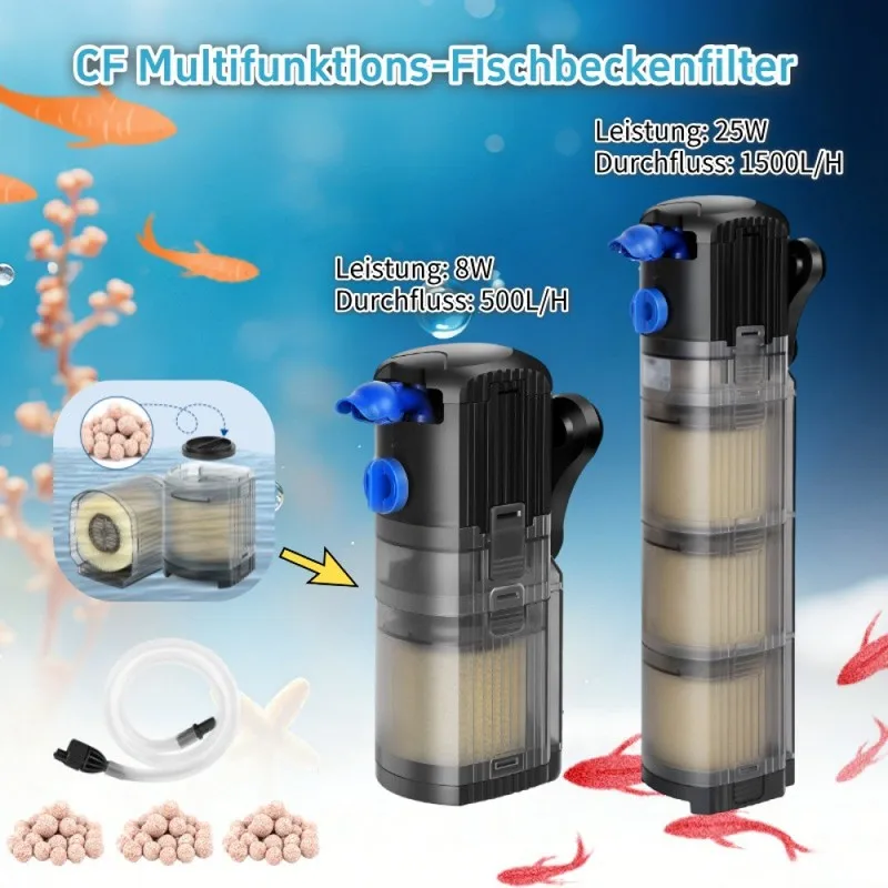 Forever Speed Aquarium Innenfilter 3-in-1 Einstellbarer Durchfluss Aquarium Filter 500L/h / 1500L/h Wasserpumpe für 40-120L / 100-300L Aquarien 8W/25W