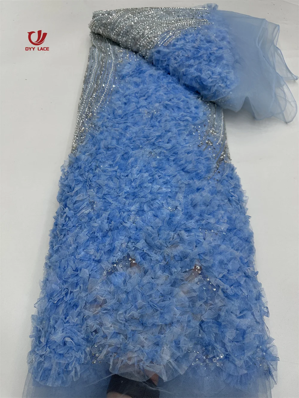 

African 3D Flower Beads Lace Fabric 2025 High Quality French Nigerian Embroidery Tulle Fabric For Wedding Dress Sewing