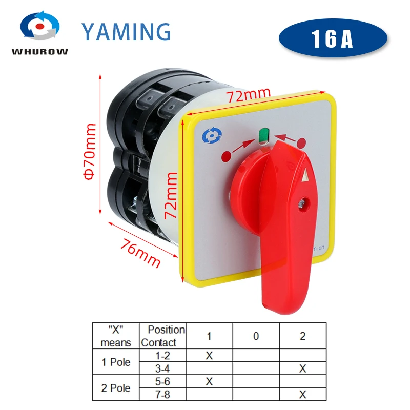 LW5-16A Reset Three Positions Cam Switch Dual Power Control Rotary Changeover Selector Motor Two Different Loads Silver Contact