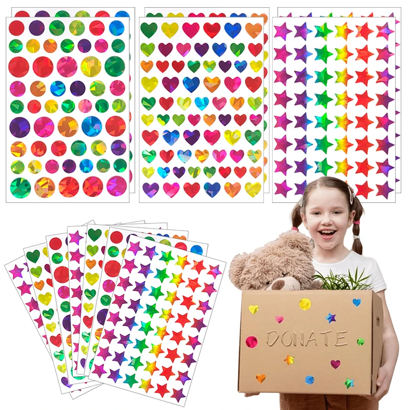 

6 листов наклеек для самостоятельного творчества: лазерные, с блестящими звездами, сердечками и точками, декоративные стикеры, подарки для студентов, поощрения за поведение, канцелярские товары, подарок ZYF