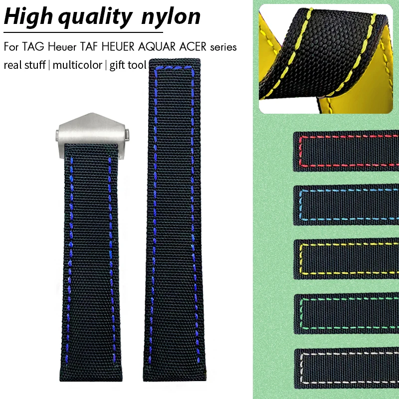 22mm 21.5mm 21mm Thick Nylon Fabric Watchband for Tag Heuer Aquaracer 43mm WAY201 WBP WAJ Blue Yellow Canvas Watch Strap