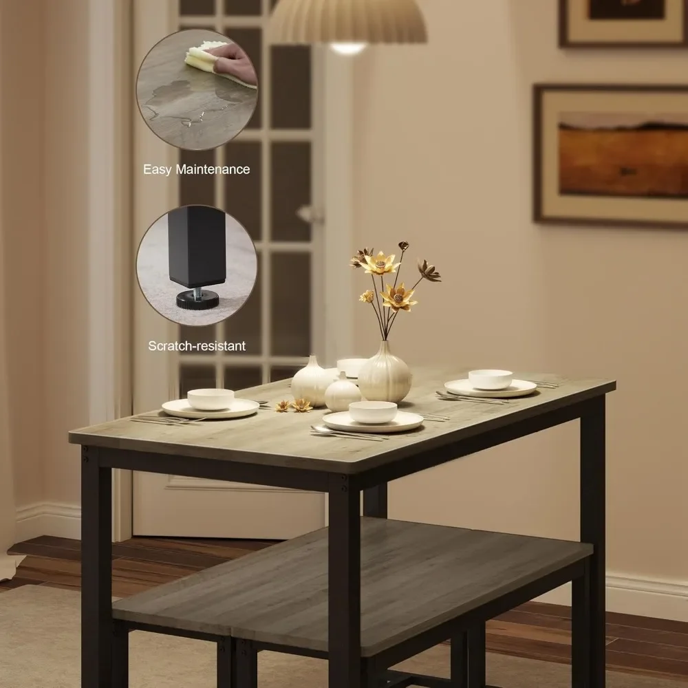 

"3-Piece Dining Set for 4 - Compact Table w/ 2 Benches, Breakfast Nook Seating"​