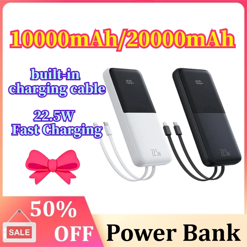

10000mAh 22.5W Power Bank with Two Built-in Cables PD Fast Charging for IPhone 16 15 Pro Max, Charge 4 Devices At Once