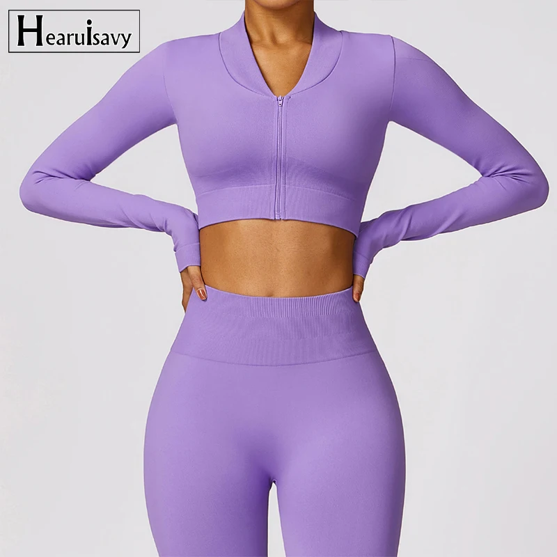 Seamless Long Sleeve Shirts Women Gym Crop top Quick-drying Yoga Clothing Sports Short Jacket Workout Running Sportswear Female