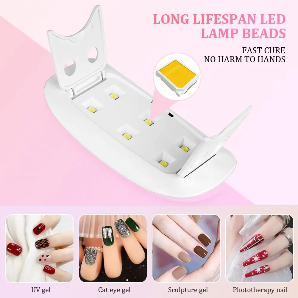 Nail Art Tool Set met led UV-nagellamp Nagelborstelset Nagelscheider Polijstblok Geschikt voor beginners en nageltechnici