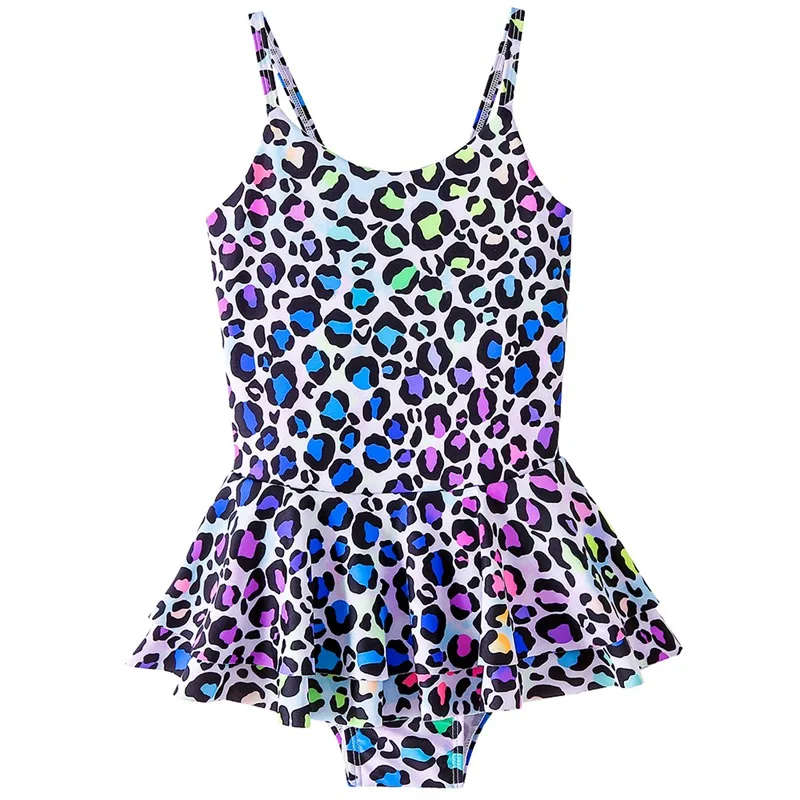 Girls Swimsuits Shiny Leopard Fish Scale Print One-Piece Swimwear Kids Fashion Breathable Bikini Bathing Suit Beach Surfing Wear