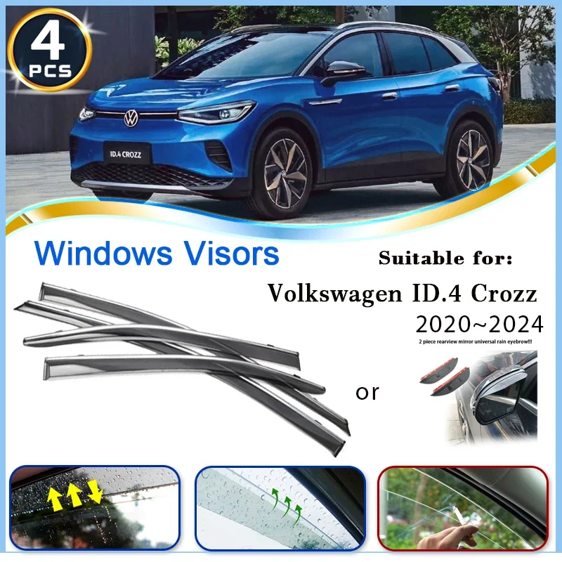 

Car Window Visors For VW Volkswagen ID4 ID.4 CROZZ 2020~2024 Vent Visor Deflector Windshields Rain Eyebrow Trims Car Accessories