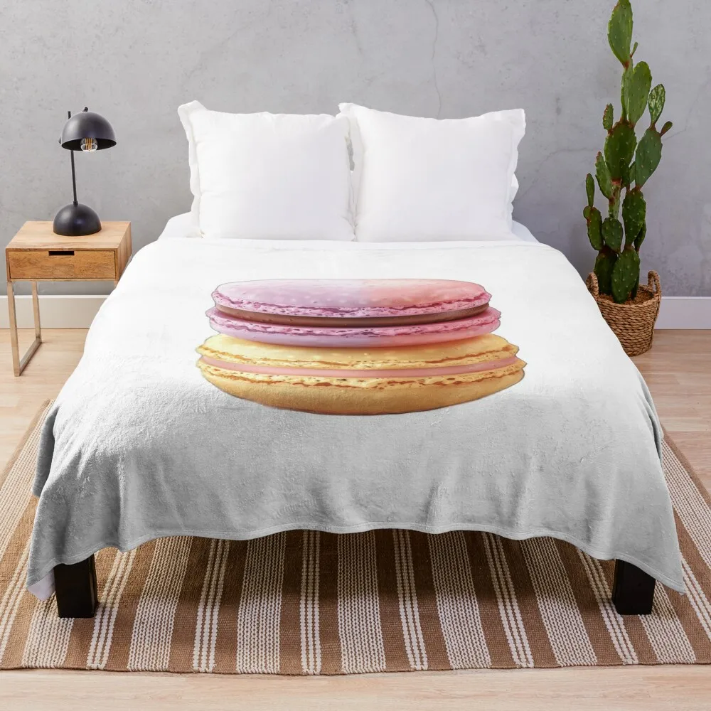 Delicate and colorful macarons stacked together Throw Blanket Stuffeds cosplay anime For Decorative Sofa Baby Blankets